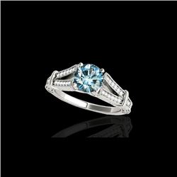 1.25 ctw SI Certified Blue Diamond Solitaire Antique Ring 10K White Gold