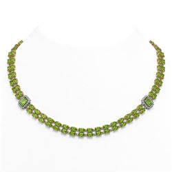 56.5 ctw Peridot & Diamond Necklace 14K Yellow Gold