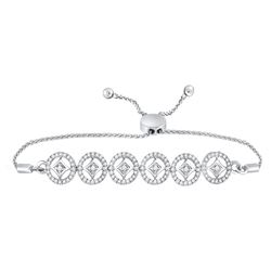 10kt White Gold Round Diamond Joined Circles Bolo Bracelet 1/3 Cttw