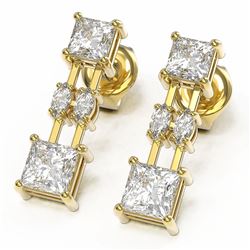 3 ctw Princess and Marquise Cut Diamond Earrings 18K Yellow Gold