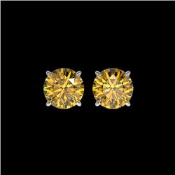 1.92 ctw Certified Intense Yellow Diamond Stud Earrings 10K White Gold