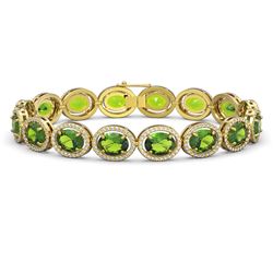 28.08 ctw Peridot & Diamond Micro Pave Halo Bracelet 10K Yellow Gold