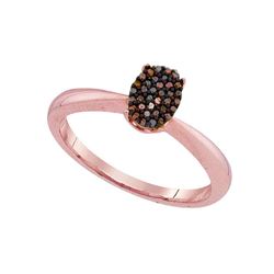10kt Rose Gold Round Red Color Enhanced Diamond Oval Cluster Ring 1/10 Cttw