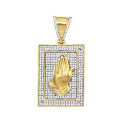 10kt Yellow Gold Mens Round Diamond Praying Hands Frame Charm Pendant 1/2 Cttw