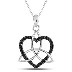 10kt White Gold Round Black Color Enhanced Diamond Triquetra Heart Pendant 1/10 Cttw