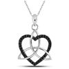 Image 1 : 10kt White Gold Round Black Color Enhanced Diamond Triquetra Heart Pendant 1/10 Cttw