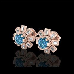 1.77 ctw Fancy Intense Blue Diamond Art Deco Earrings 18K Rose Gold