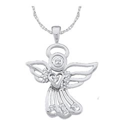 14kt White Gold Round Diamond Guardian Angel Pendant 1/10 Cttw