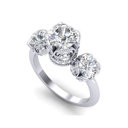 3 ctw VS/SI Diamond Solitaire Art Deco 3 Stone Ring 18K White Gold