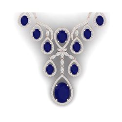 37.66 ctw Sapphire & VS Diamond Necklace 18K Rose Gold