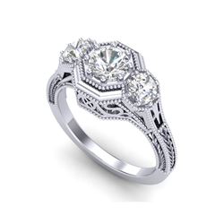 1.05 ctw VS/SI Diamond Solitaire Art Deco 3 Stone Ring 18K White Gold