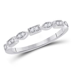 14kt White Gold Round Diamond Geometric Stackable Band Ring 1/10 Cttw