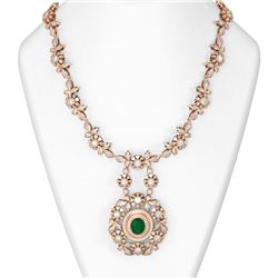 24.87 ctw Emerald & Diamond Necklace 18K Rose Gold