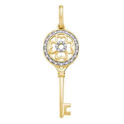 10kt Yellow Gold Round Diamond Circle Handle Key Pendant 1/20 Cttw