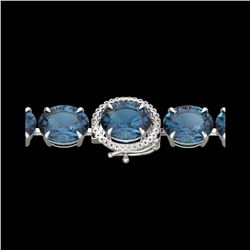79 ctw London Blue Topaz & Micro Diamond Bracelet 14K White Gold