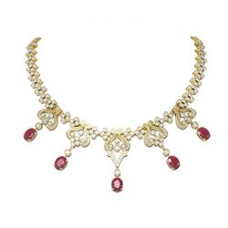 41.21 ctw Ruby & Diamond Necklace 18K Yellow Gold
