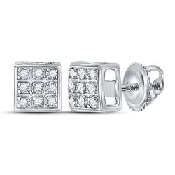 10kt White Gold Round Diamond Square Cluster Earrings 1/20 Cttw