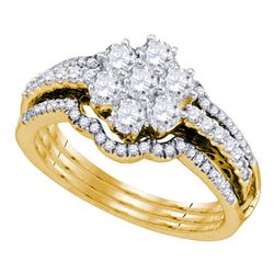 14kt Yellow Gold Diamond Cluster Bridal Wedding Engagement Ring Band Set 1.00 Cttw