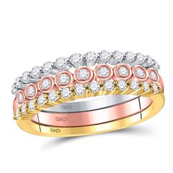 10kt Tri-Tone Gold Round Diamond 3-Piece Stackable Band Ring Set 1/2 Cttw