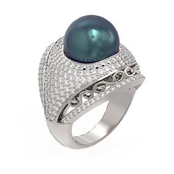 2.5 ctw Diamond and Pearl Ring 18K White Gold