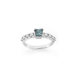 0.90 ctw Blue & White Diamond Ring 14K White Gold