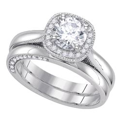 14kt White Gold Round Diamond Bridal Wedding Engagement Ring Band Set 1.00 Cttw