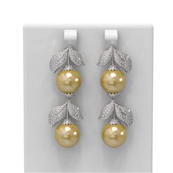 3.31 ctw Diamond and Pearl Earrings 18K White Gold