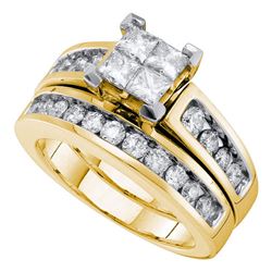 14kt Yellow Gold Diamond Princess Bridal Wedding Engagement Ring Band Set 1-1/2 Cttw