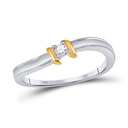 10kt Two-tone Gold Round Diamond Solitaire Promise Bridal Ring 1/20 Cttw