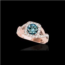 1.65 ctw SI Certified Fancy Blue Diamond Halo Ring 10K Rose Gold