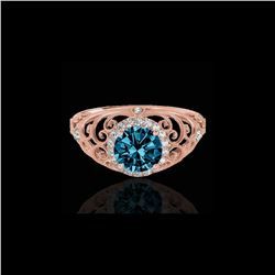 1.22 ctw SI Certified Fancy Blue Diamond Halo Ring 10K Rose Gold