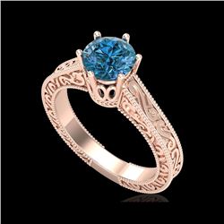 1 ctw Intense Blue Diamond Engagement Art Deco Ring 18K Rose Gold