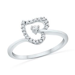 10kt White Gold Round Diamond Heart Outline Solitaire Ring 1/8 Cttw