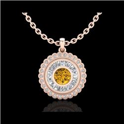 2.11 ctw Intense Fancy Yellow Diamond Art Deco Necklace 18K Rose Gold