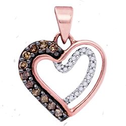 10kt Rose Gold Round Brown Diamond Heart Pendant 1/5 Cttw