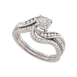 14kt White Gold Princess Diamond Bridal Wedding Engagement Ring Band Set 1/2 Cttw