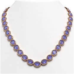 62.99 ctw Tanzanite & Diamond Micro Pave Halo Necklace 10K Rose Gold