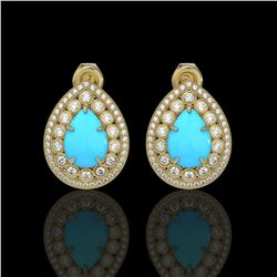 7.54 ctw Turquoise & Diamond Victorian Earrings 14K Yellow Gold