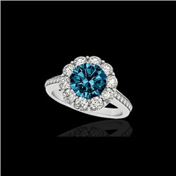 2 ctw SI Certified Fancy Blue Diamond Solitaire Halo Ring 10K White Gold