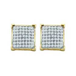 10kt Yellow Gold Round Pave-set Diamond Square Cluster Earrings 1/10 Cttw