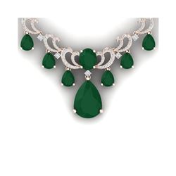 36.85 ctw Emerald & VS Diamond Necklace 18K Rose Gold