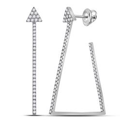 14kt White Gold Round Diamond Triangular Hoop Earrings 3/4 Cttw