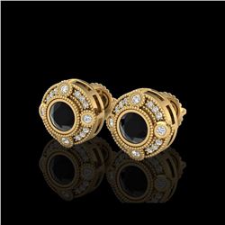 1.5 ctw Fancy Black Diamond Art Deco Stud Earrings 18K Yellow Gold