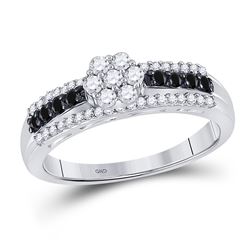 10kt White Gold Round Black Color Enhanced Diamond Cluster Ring 1/2 Cttw