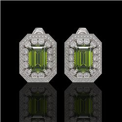 12.99 ctw Tourmaline & Diamond Victorian Earrings 14K White Gold