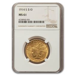 1914-S $10 Indian Gold Eagle MS-61 NGC