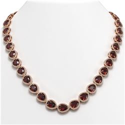 36.8 ctw Garnet & Diamond Micro Pave Halo Necklace 10K Rose Gold