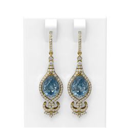 6.24 ctw Blue Topaz & Diamond Earrings 18K Yellow Gold