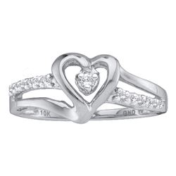 14kt White Gold Round Diamond Solitaire Heart Ring 1/8 Cttw