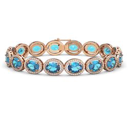29.53 ctw Swiss Topaz & Diamond Micro Pave Halo Bracelet 10K Rose Gold